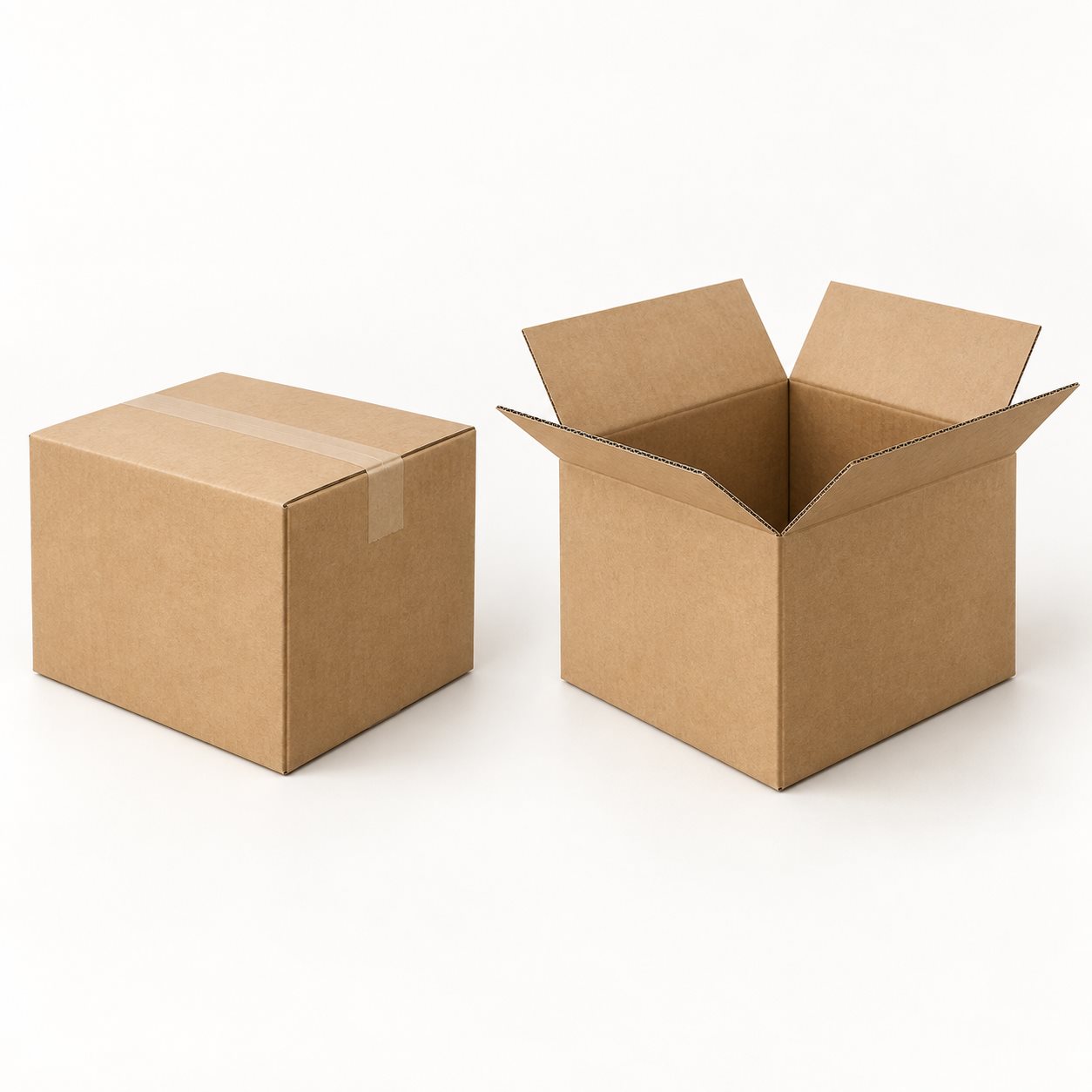 Kraft shipping carton illustrated open and closed